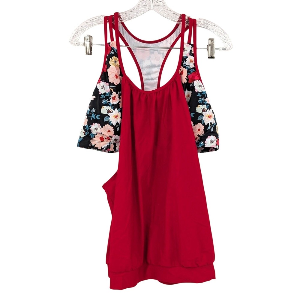 Holi Pick Tankini Swim Set Floral Swim Shorts‎ Strappy Back Plus Size 16W